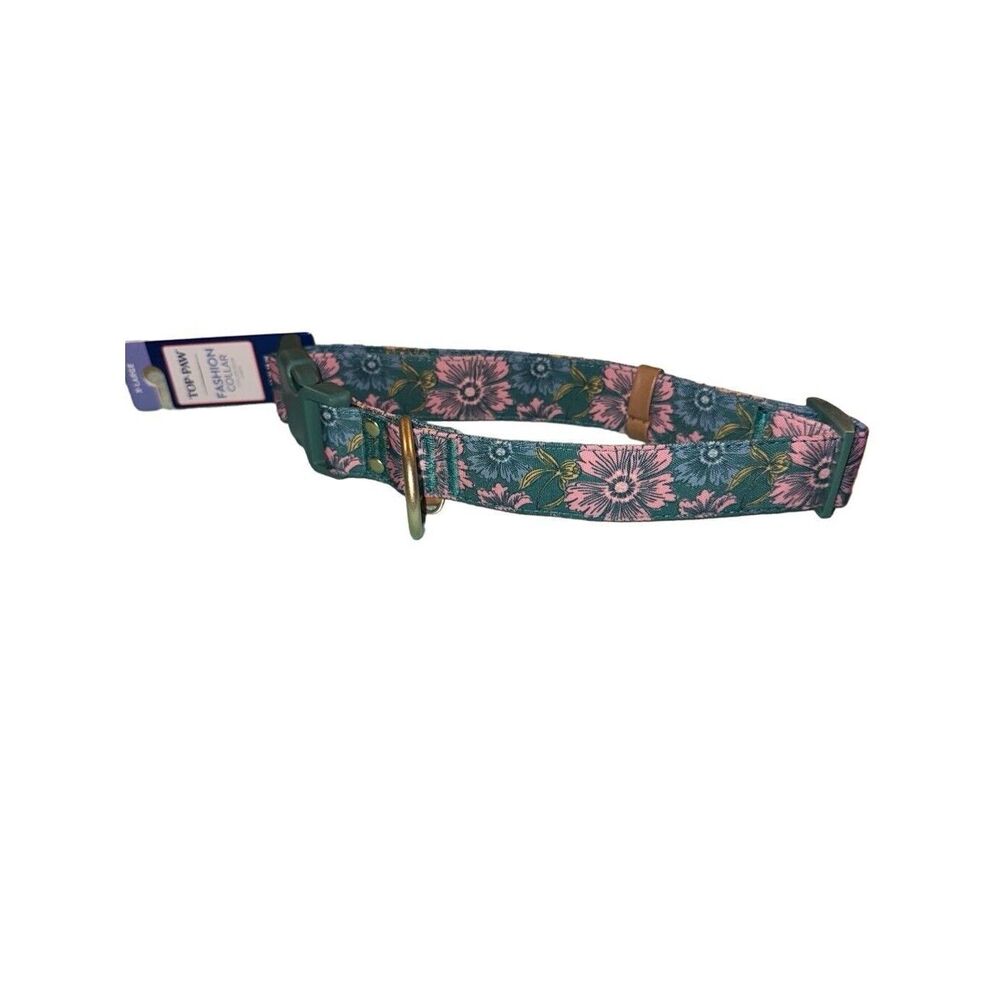 Top Paw Green Pink‎ Floral Fashion Dog Collar X-Large 20-28 in